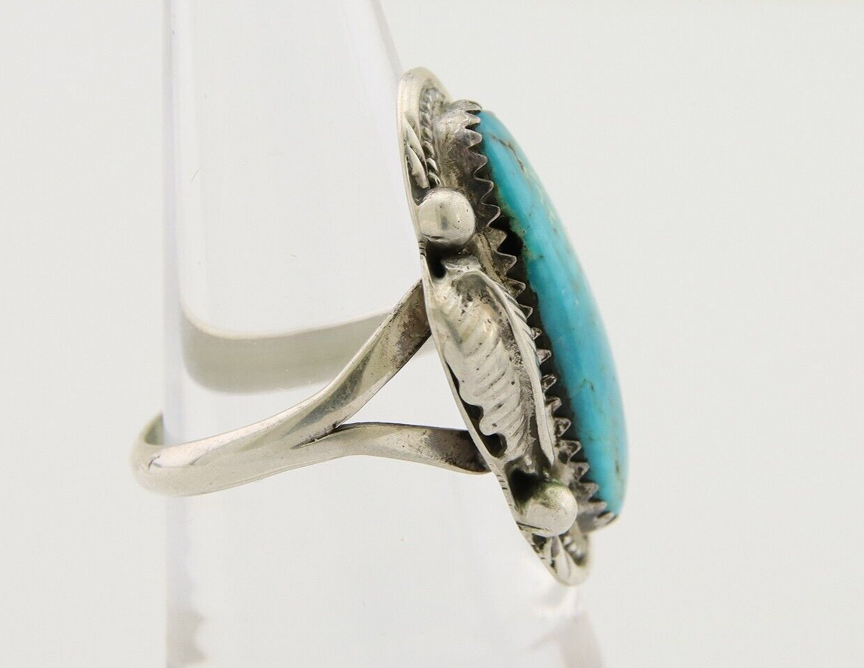 Navajo Ring 925 Silver Natural Blue Turquoise Native American Artist C.80's
