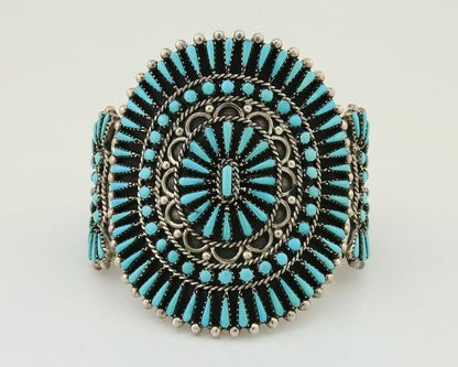 Men Navajo Bracelet 925 Silver Natural Blue Turquoise Signed Benson Yazzie C80s