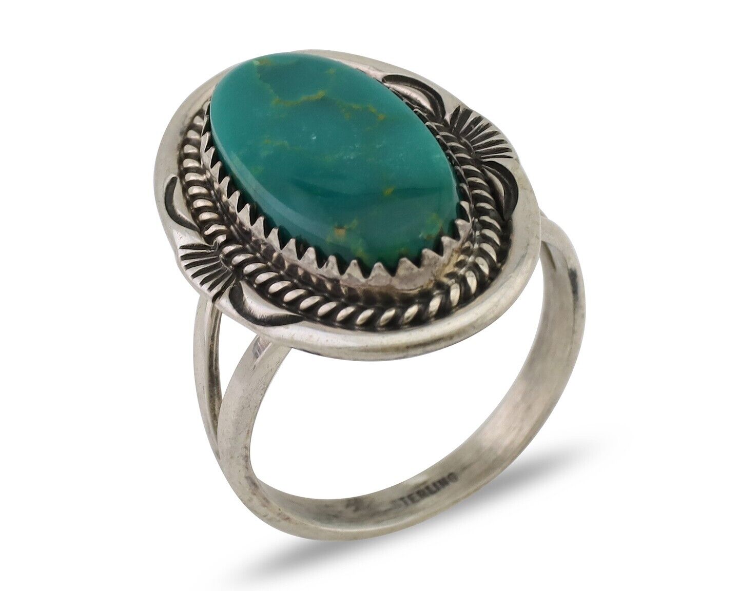 Navajo Hand Stamped Ring 925 Silver Natural Turquoise Native Artist C.80's