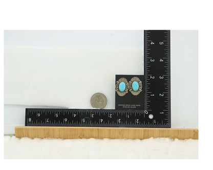 Navajo Earrings Sterling Silver Natural Turquoise Vintage Signed AM