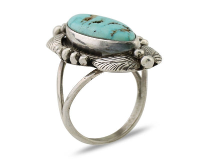Navajo Ring 925 Silver Natural Blue Turquoise Artist Signed GR HEART C.80's