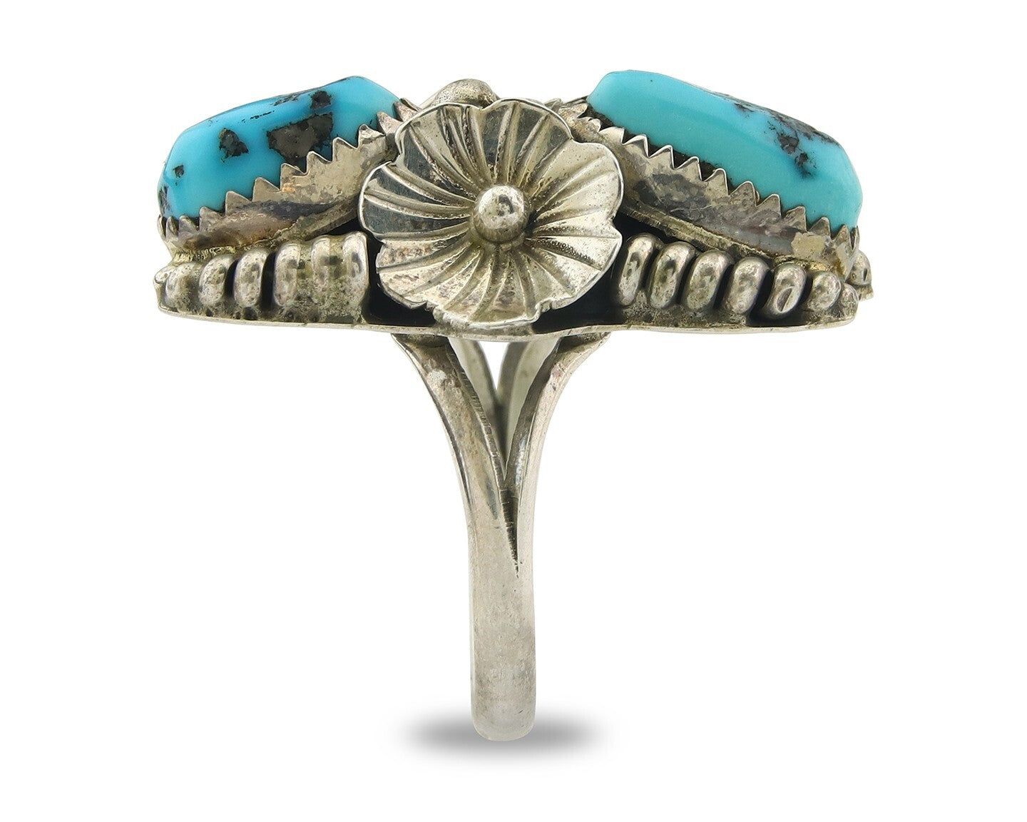 Vintage Navajo Ring Sterling Silver Authentic Turquoise Signed Max C Size 7.75