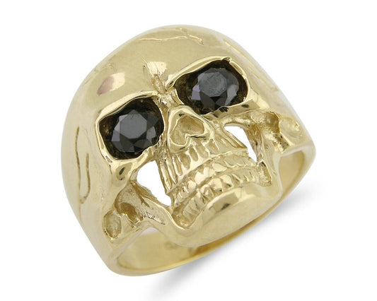 Men 14k SOLID Gold Skull Ring Lab Created Black Onyx Eyes Size 12