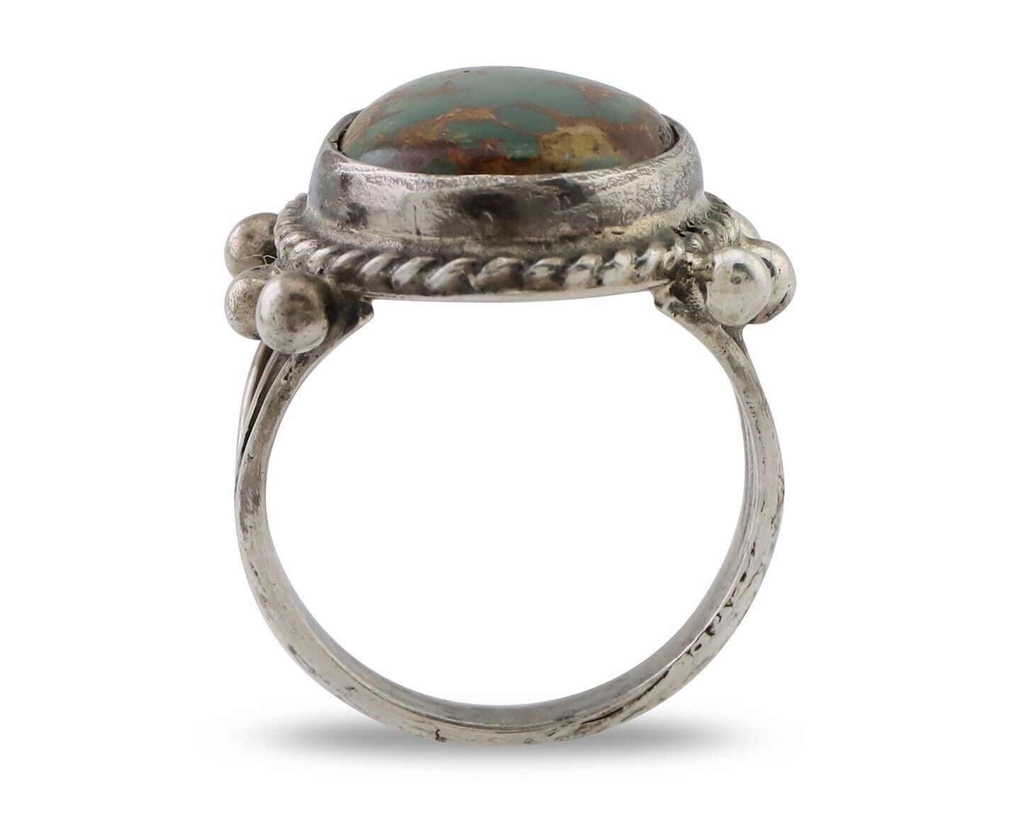 Navajo Ring 925 Silver Natural Green Turquoise Native American Artist C.80's