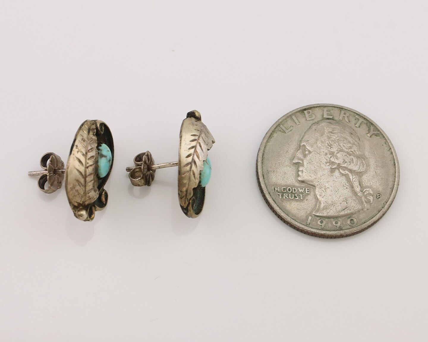 Navajo Earrings 925 Silver Natural Turquoise Native American Artist C.80's