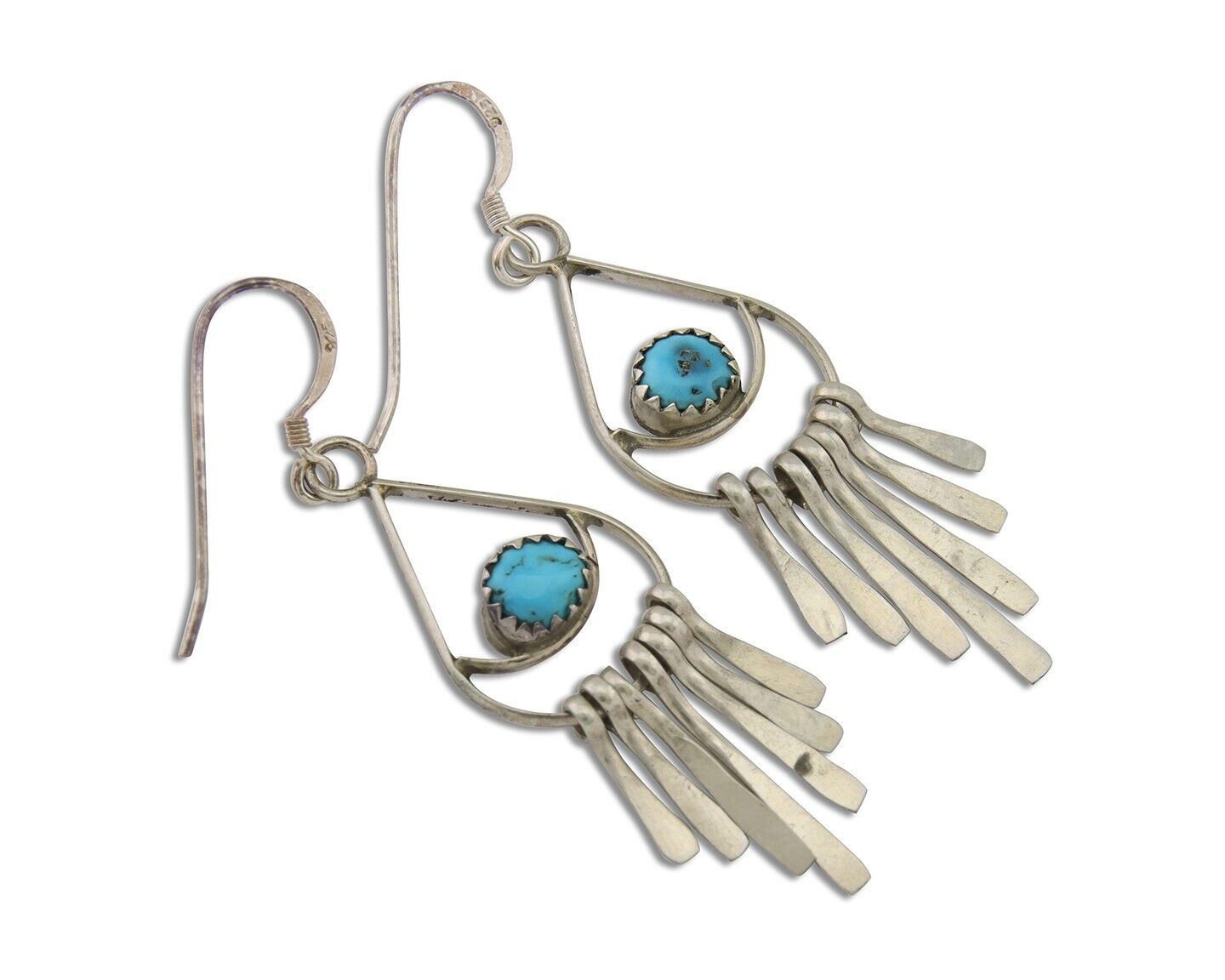 Navajo Dangle Earrings 925 Silver Natural Turquoise Artist Signed JB C.80's