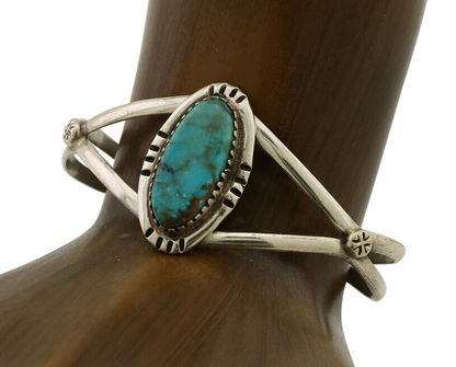 Navajo Bracelet 925 Silver Kingman Turquoise Native American Artist C.80's