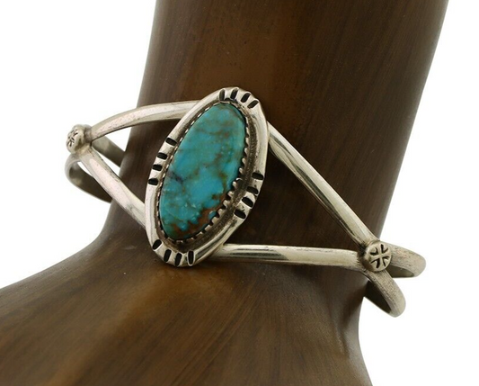 Navajo Bracelet 925 Silver Kingman Turquoise Native American Artist C.80's