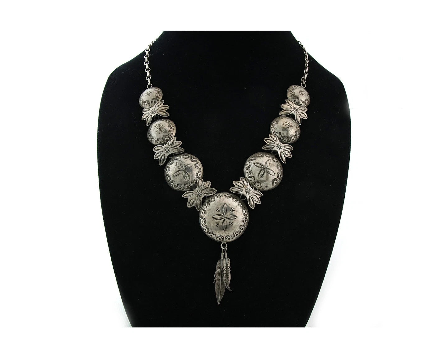 Navajo Concho Necklace Sterling Silver Vintage Stamped Signed Alfred Payton