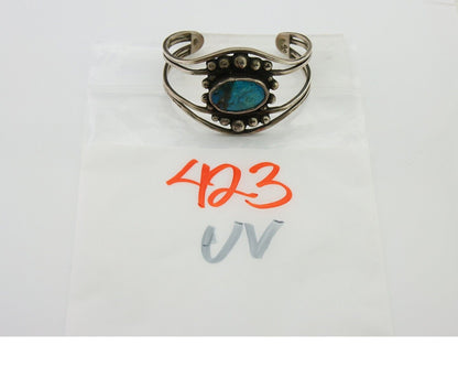Navajo Bracelet .999 Nickel Turquoise Cuff Artist Signed C.80's