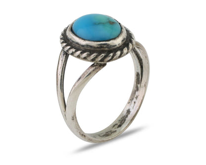 Navajo Ring 925 Silver Kingman Turquoise Native American Artist C.80's