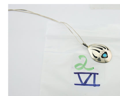 Navajo Sterling Silver Paw Necklace Turquoise Authentic Vintage Signed B