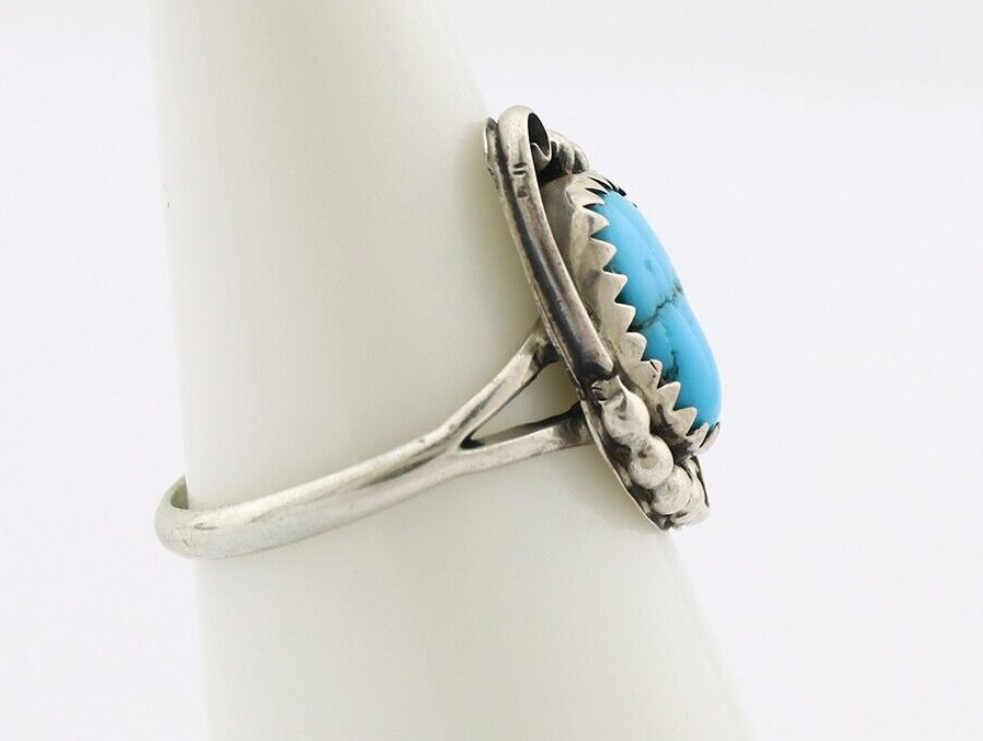 Navajo Ring 925 Silver Blue Turquoise Artist Signed K C.80's