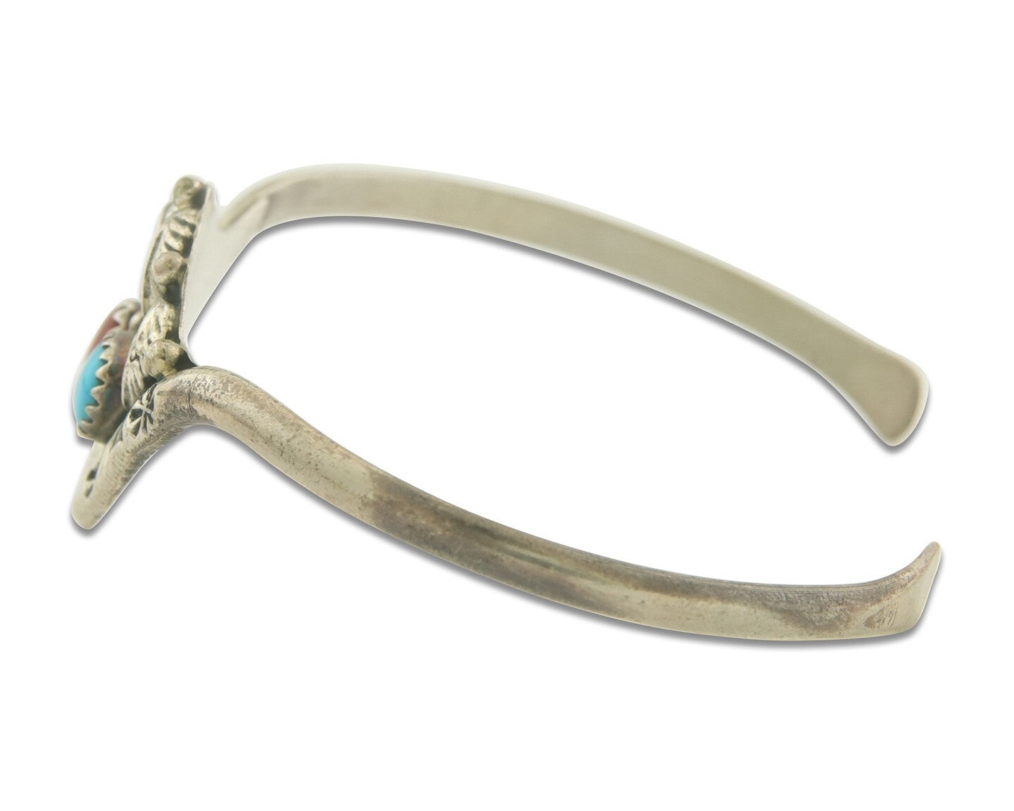 Navajo Bracelet 925 Silver Coral & Turquoise Cuff Signed Running Bear C.80's