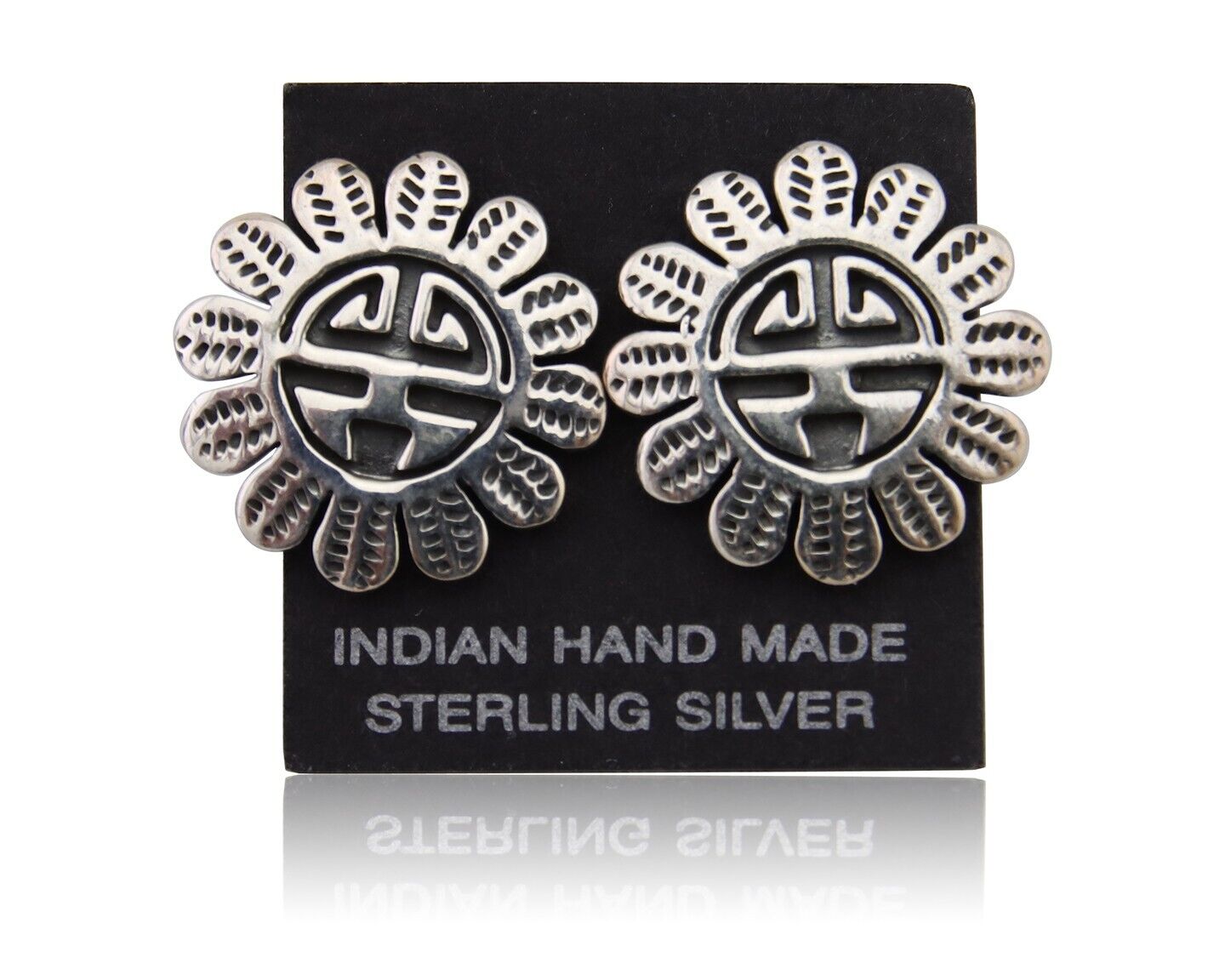 Navajo Tiwa Sun Earrings 925 Silver Native American Artist C.80's