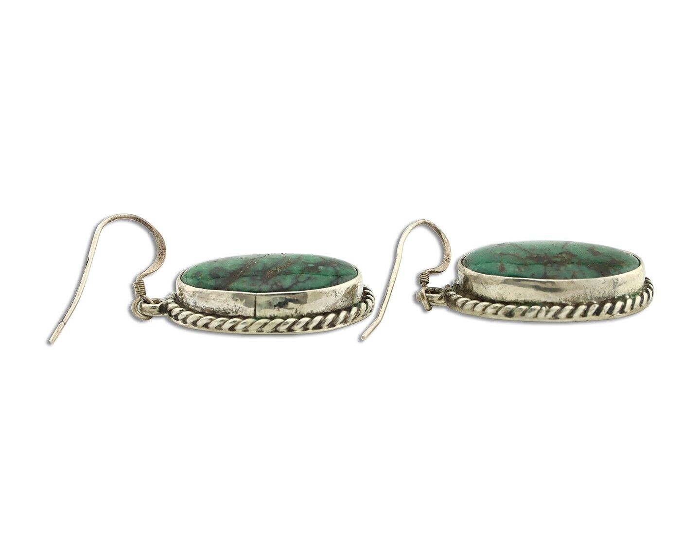 Navajo Earrings 925 Silver Natural Green Turquoise Native Artist C.80's