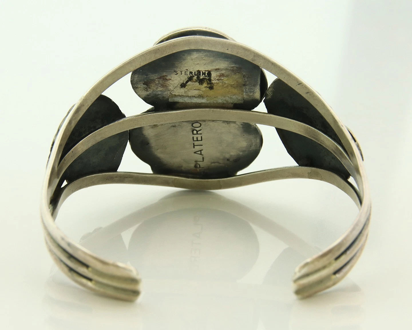 Navajo Cuff Bracelet 925 Sterling Silver Natural MOP Vintage Signed Platero