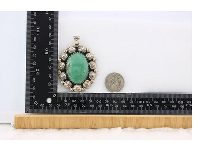 Large Navajo Pendant Sterling Silver Authentic Turquoise Vintage Artist Signed