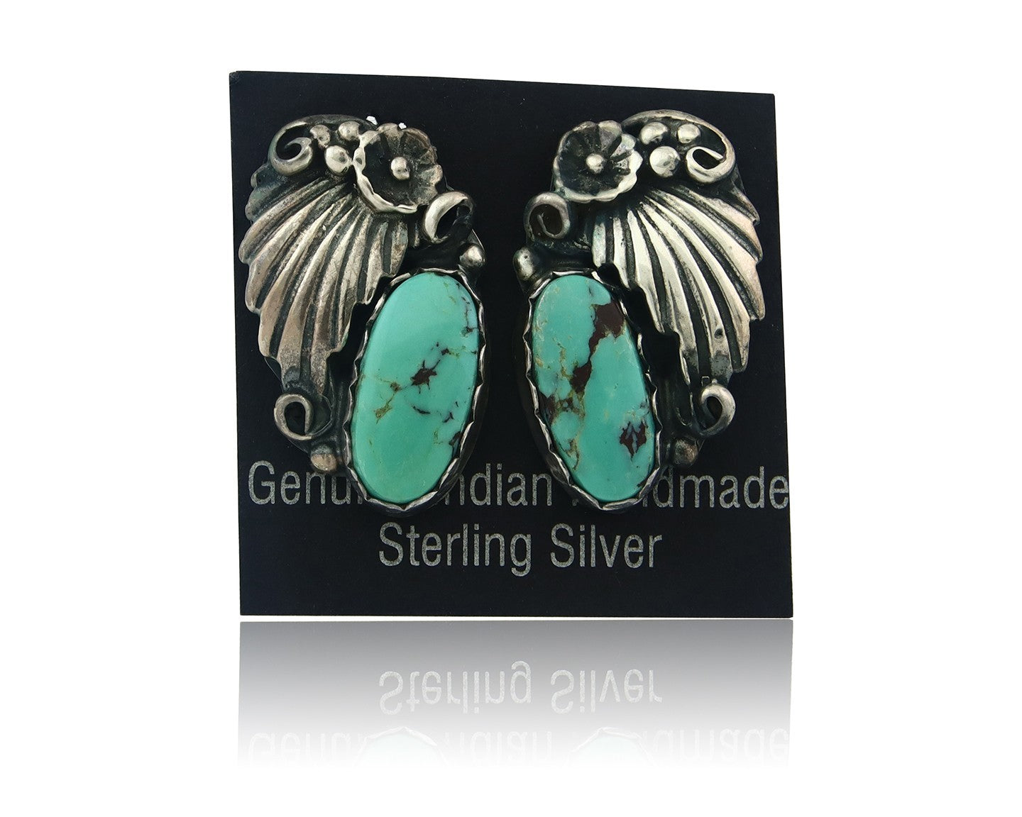 Navajo Earrings Sterling Silver Natural Turquoise Vintage Authentic
