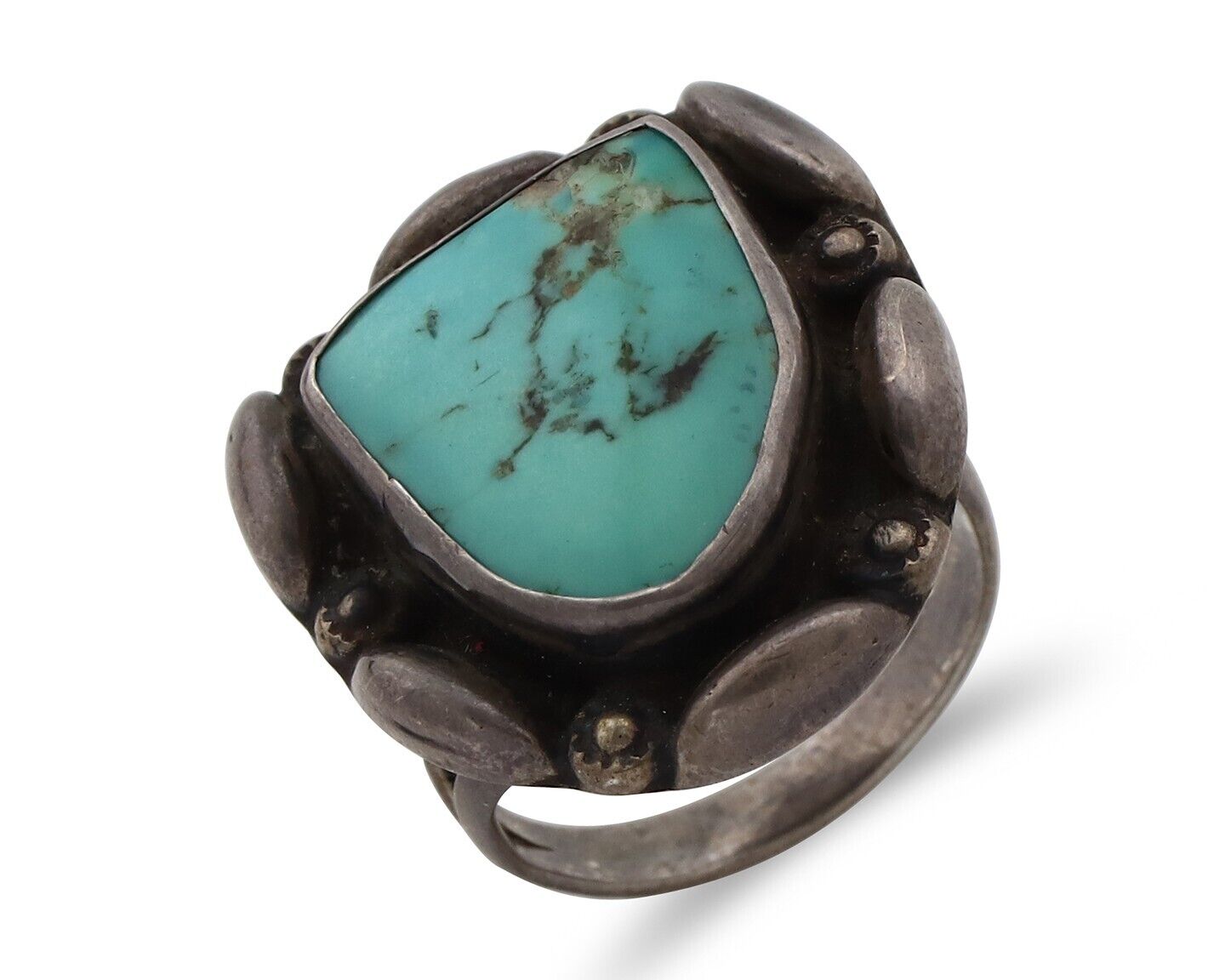 Navajo Ring 925 Silver Turquoise Artist Signed Rabbit Stick C.70's