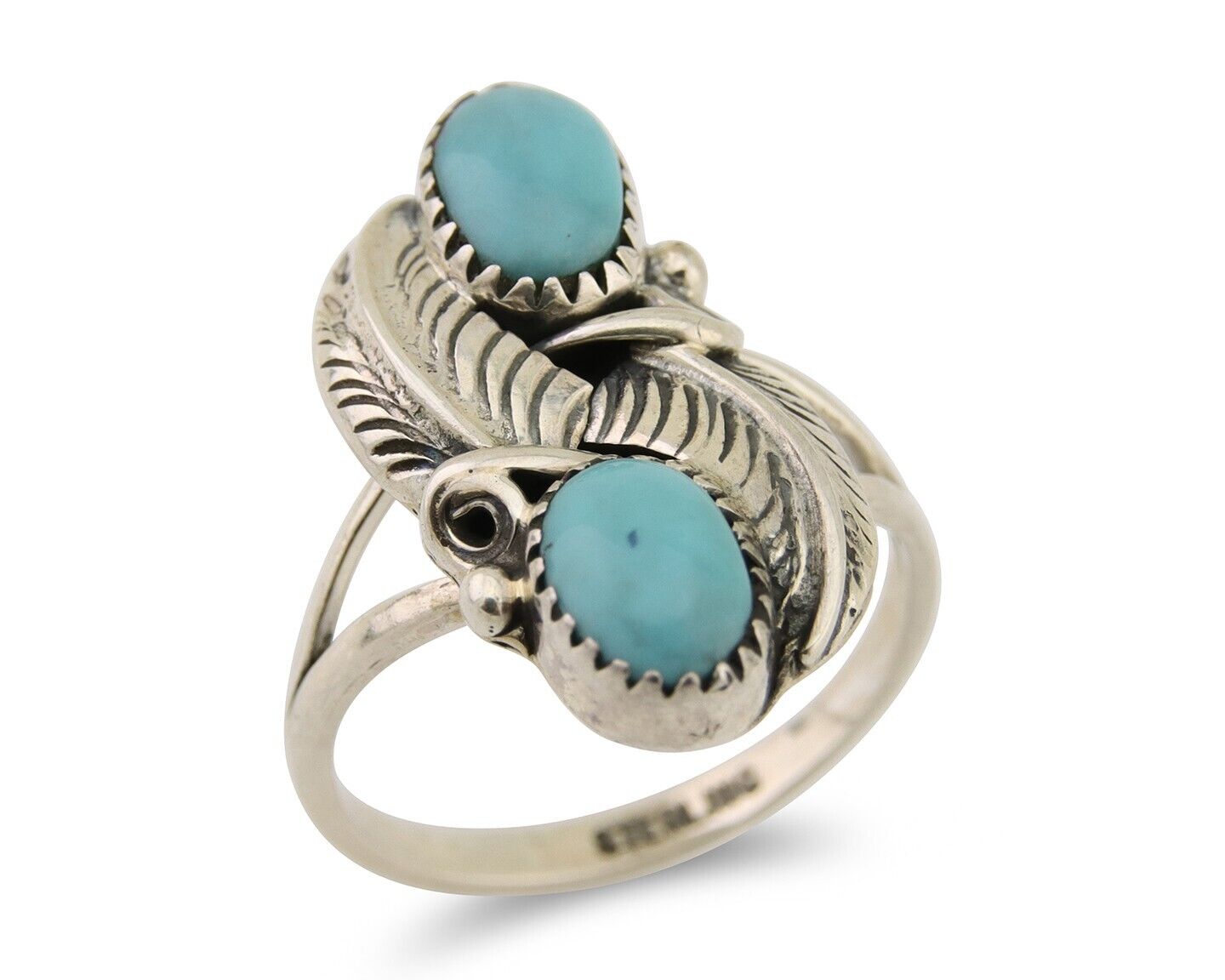 Navajo Ring 925 Silver Natural Slab Turquoise Artist Signed WR C.80's