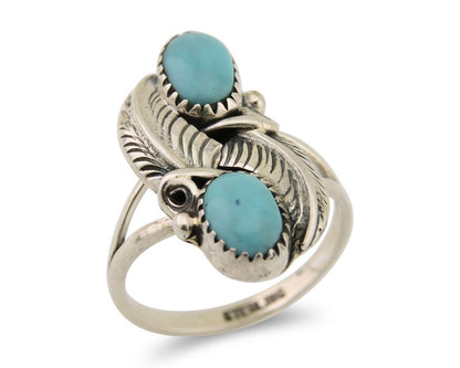 Navajo Ring 925 Silver Natural Slab Turquoise Artist Signed WR C.80's