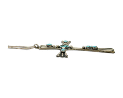 Navajo Sand Cast Cross Pendant 925 Silver Turquoise Signed RJ SILVERSMITHS C.80s