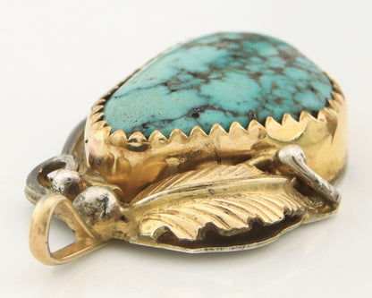 Navajo Pendant Sterling Silver & Gold Natural Blue Turquoise Signed VC