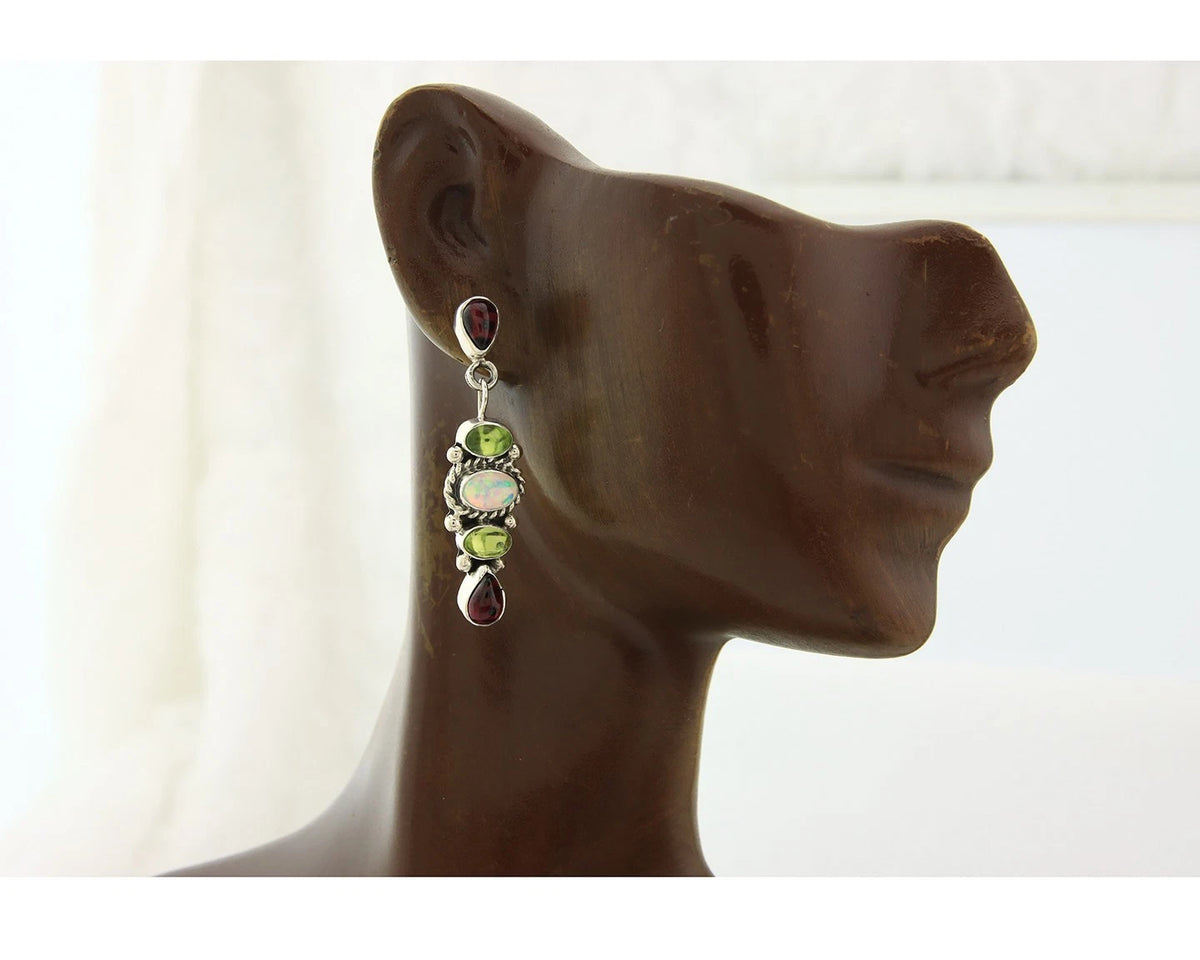 Navajo Earrings Sterling Silver Gemstone Vintage Signed NAKAI