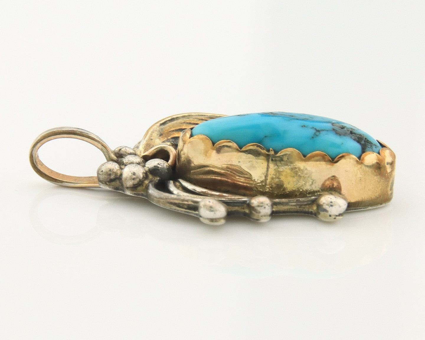 Navajo Pendant Sterling Silver & Gold Natural Blue Turquoise Signed MP