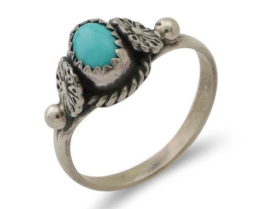 Navajo Ring 925 Silver Kingman Turquoise Native American Artist Made In 1985