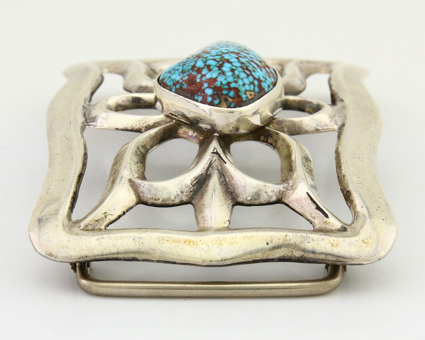 Navajo Belt Buckle 925 Sterling Silver Mine #8 Turquoise Native Artist C.80's