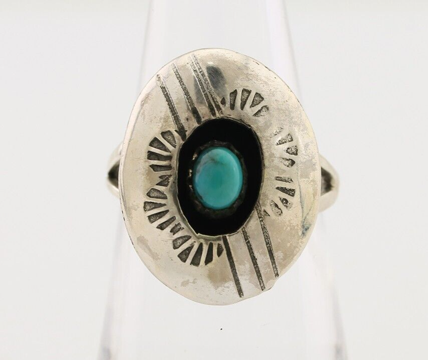 Navajo Handmade Ring 925 Silver Blue Turquoise Artist Signed BF C.80's