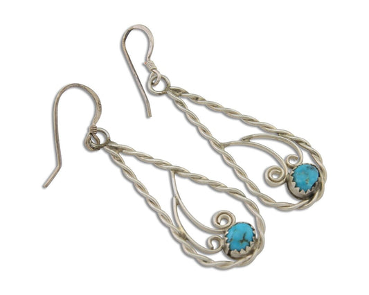 Navajo Dangle Earrings 925 Silver Natural Turquoise Artist Signed JB C.80's