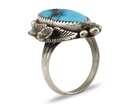 Navajo Ring 925 Silver Sleeping Beauty Turquoise Signed SC C.80's