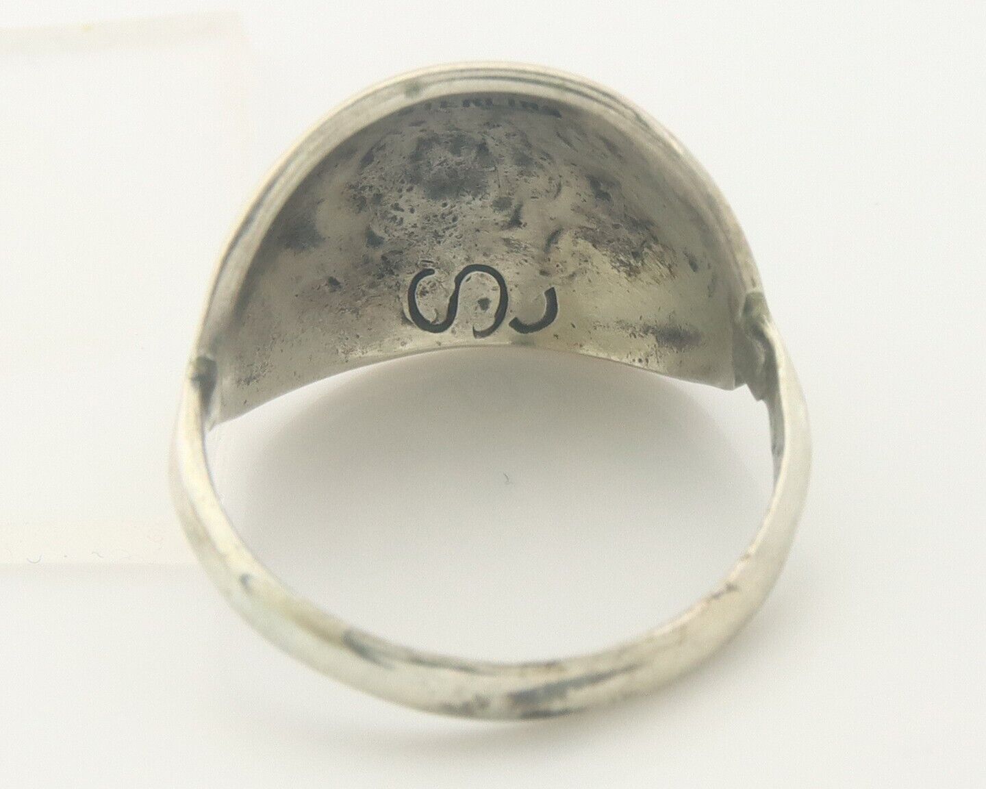 Navajo Ring 925 Sterling Natural Chip Inlay Coral & Turquoise C.80's Sz 8.0