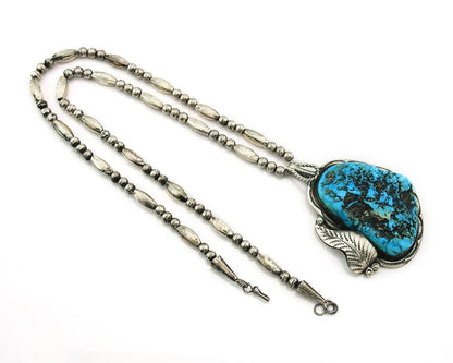 Navajo Bead Necklace 925 Sterling Silver Nugget Turquoise Signed Wes Craig C.80s