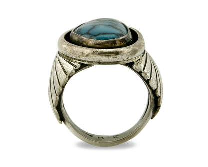 Navajo Ring .925 SOLID Silver China Mountain Turquoise Signed Doug Zachary C.80