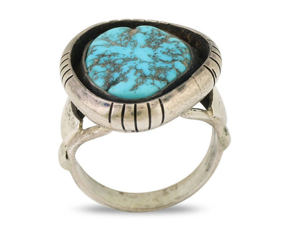 Navajo Ring 925 Silver Sleeping Beauty Turquoise Signed M Montoya C.80's