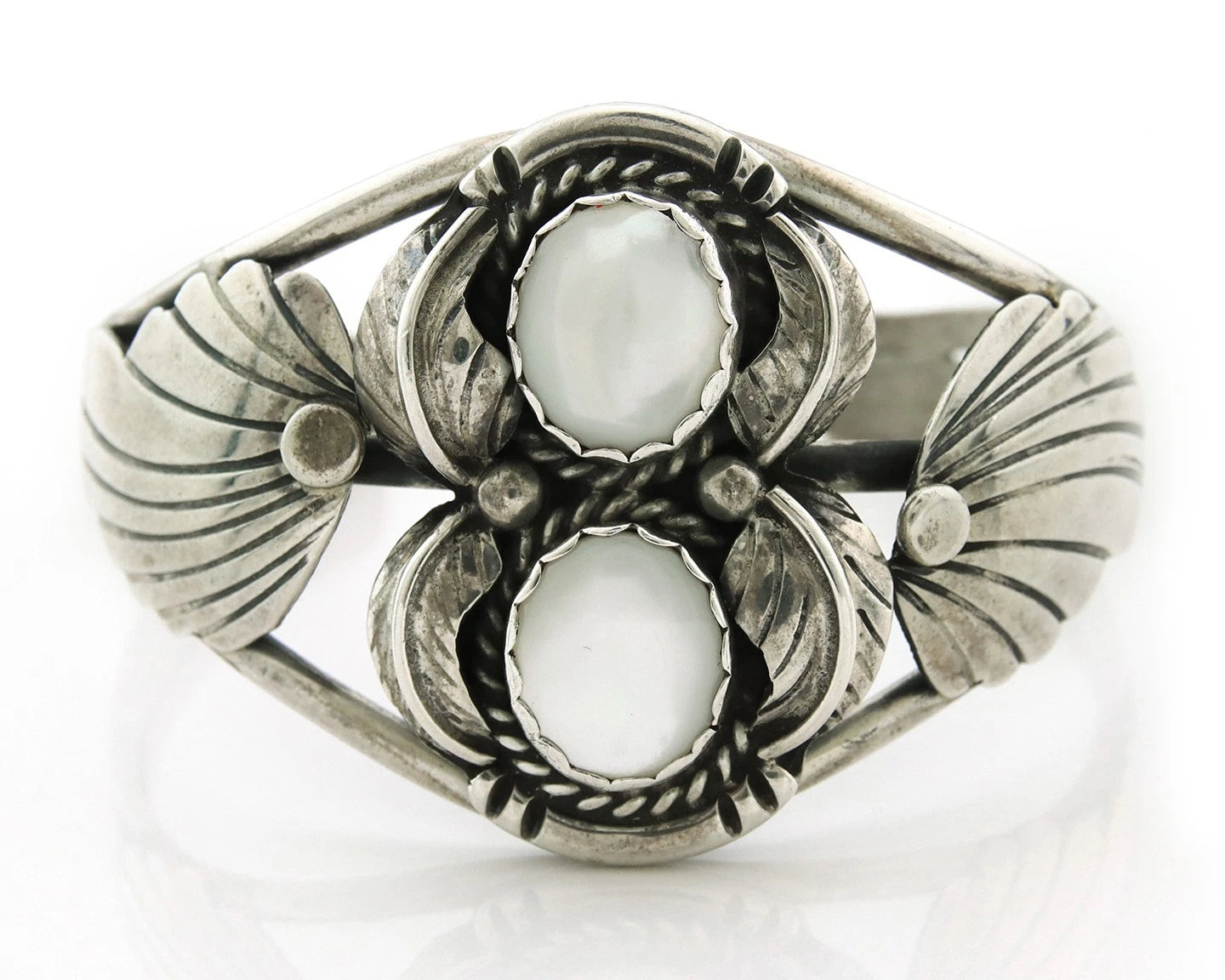 Navajo Cuff Bracelet 925 Sterling Silver Natural MOP Vintage Signed Platero