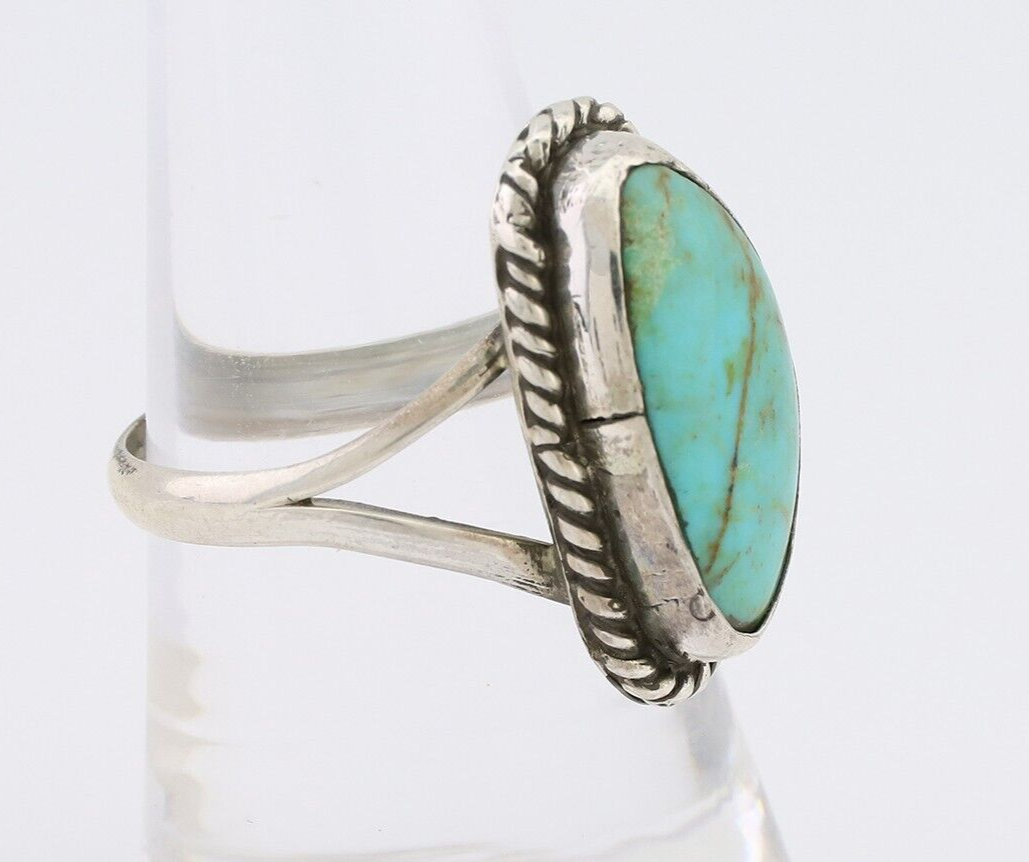 Navajo Ring 925 Silver Kingman Turquoise Artist Signed Rabbit Sticks C.80's