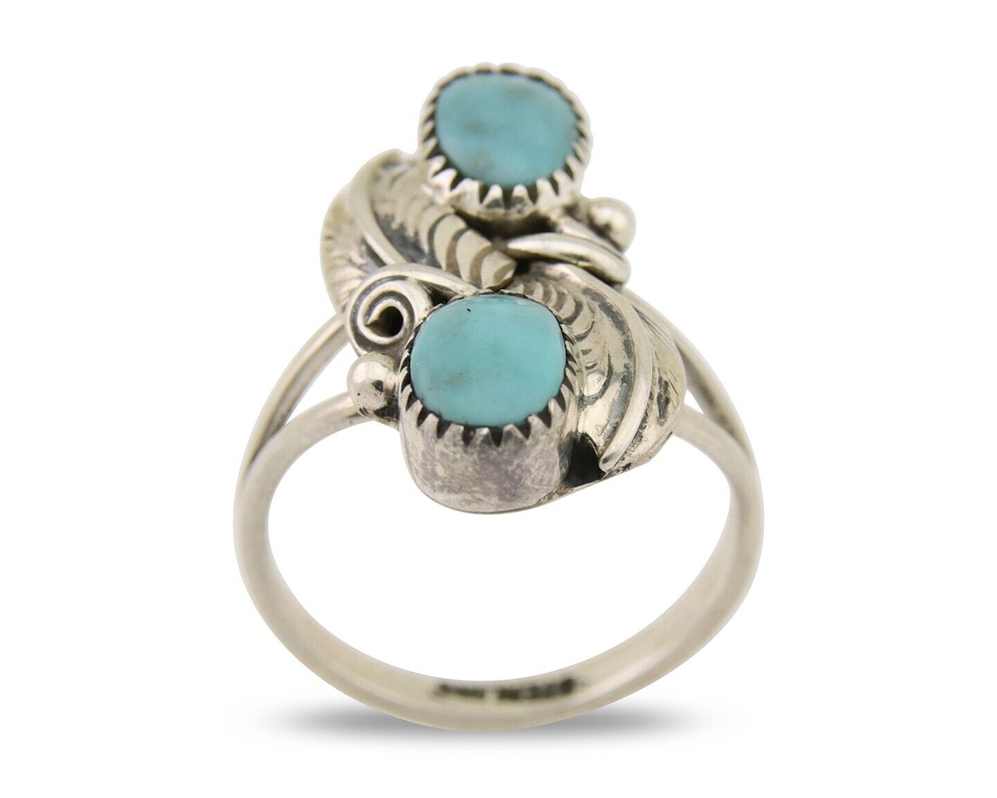 Navajo Ring 925 Silver Natural Slab Turquoise Artist Signed WR C.80's
