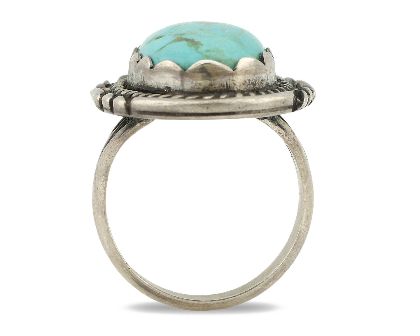 Navajo Ring .925 Silver Kingman Turquoise Artist Signed Sun C.80's
