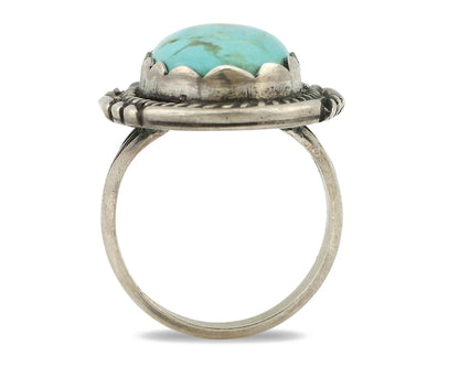 Navajo Ring .925 Silver Kingman Turquoise Artist Signed Sun C.80's