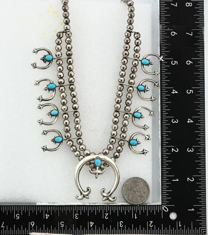 Navajo Squash Necklace Earring Set Sterling Silver Turquoise Vintage C.80's