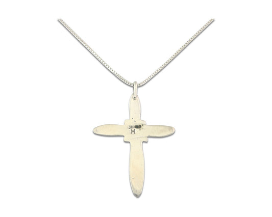 Navajo Cross Necklace Sterling Silver Authentic Natural Gemstones Signed M