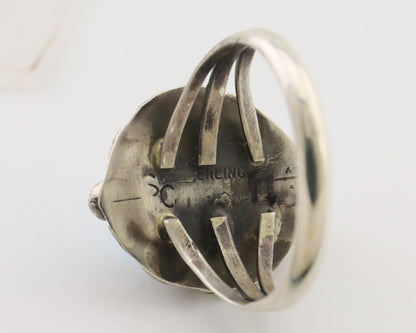 Navajo Ring 925 Silver Sleeping Beauty Turquoise Artist Signed SC C.80's