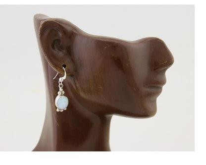 Navajo Dangle Earrings 925 Silver Natural Opal Artist Signed Montoya C.80's