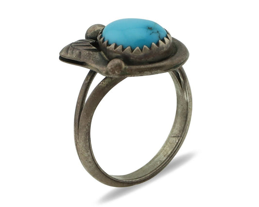 Navajo Ring .925 Silver Sleeping Beauty Turquoise Native American Artist C.80's