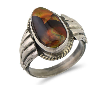 Navajo Handmade Ring 925 Silver Natural Fire Opal Native Artist Size 5.75 C.80's